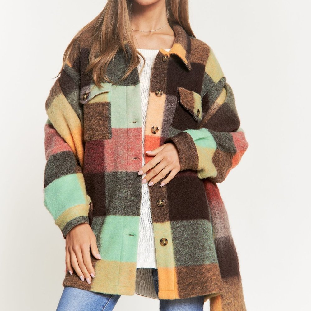 NEW DAVI N DANI plaid shacket jacket shirt western shabby chic brown (3-colors)